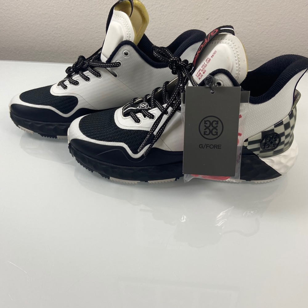 G/Fore GFORE Men's‎ 7.5 MG4+ Mid Top Golf Shoe Black And White Spikeless NWOB